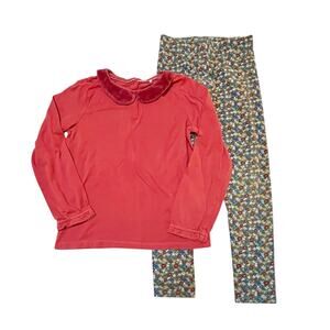Mini Boden Velvet Collar Shirt and Floral Leggings Bundle Size 8/9